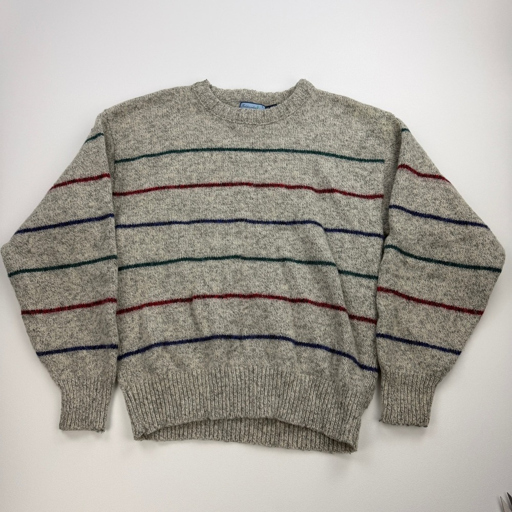 Vintage Fieldmaster Sweater Mens Large 85% Rag Wool Blend Striped Pullover